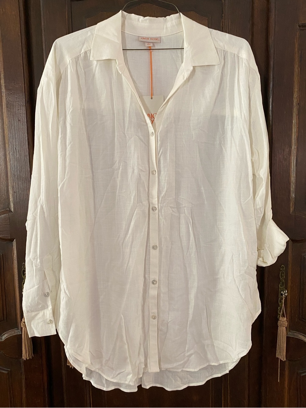 Knox Rose linen rayon blend button front tunic XL bust apx 24” NWT long sleeve